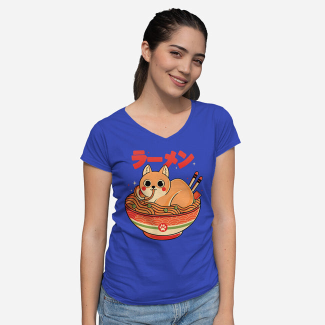 Ramen Cat-womens v-neck tee-Douglasstencil