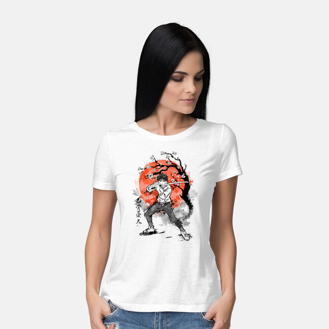 Okkotsu At Sakura Tree-womens basic tee-IKILO