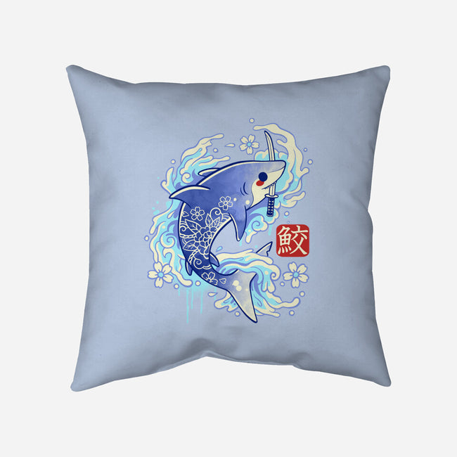 Japanese Shark Kawaii-none removable cover w insert throw pillow-NemiMakeit