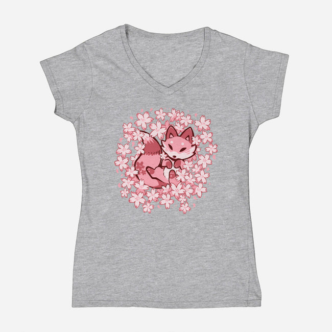 Cherry Blossom Fox-womens v-neck tee-TechraNova