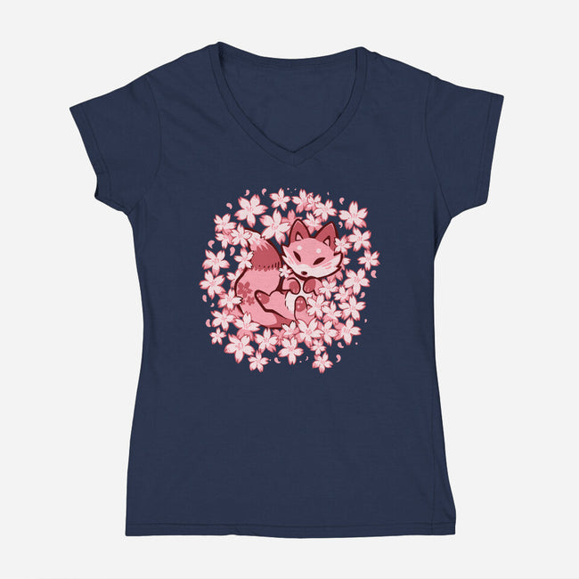 Cherry Blossom Fox-womens v-neck tee-TechraNova