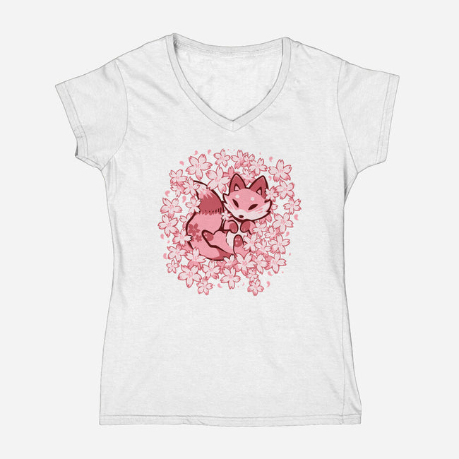 Cherry Blossom Fox-womens v-neck tee-TechraNova
