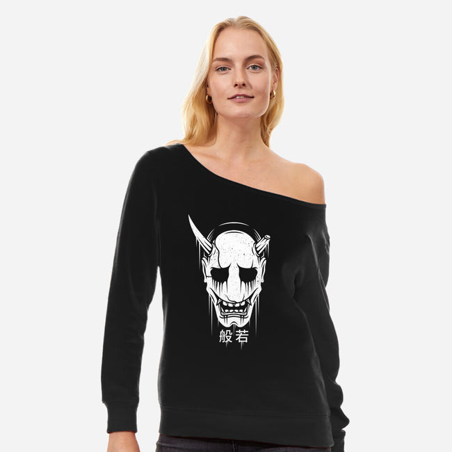 Hannya Mask-womens off shoulder sweatshirt-Alundrart