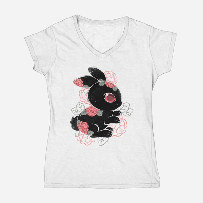 Ink Flower Rabbit-womens v-neck tee-ricolaa