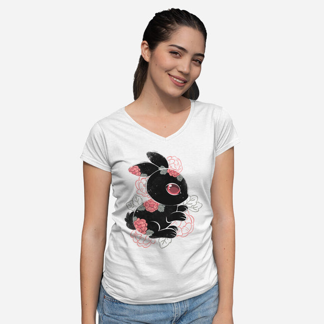 Ink Flower Rabbit-womens v-neck tee-ricolaa
