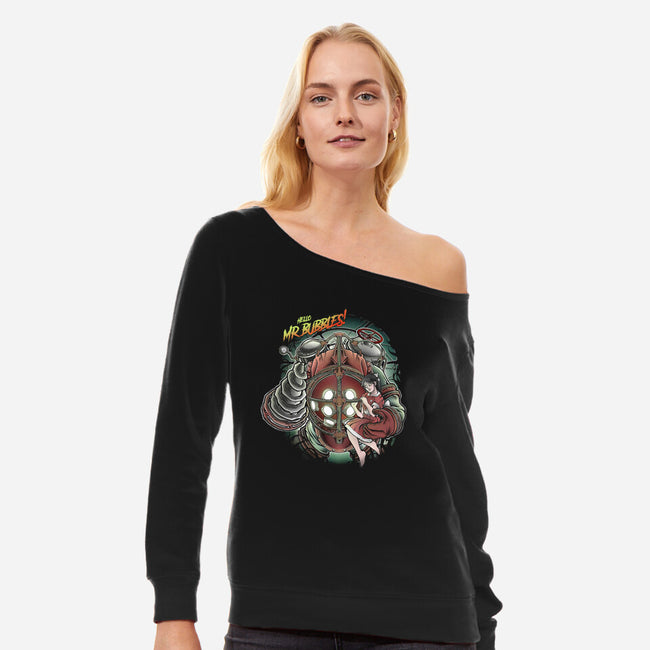 Mr. Bubbles-womens off shoulder sweatshirt-Fearcheck