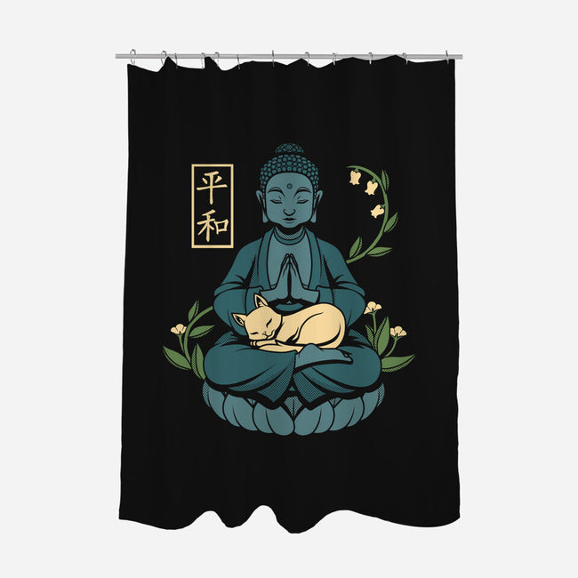 Cat Meditation-none polyester shower curtain-tobefonseca