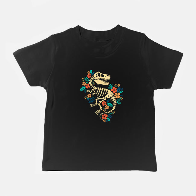 Flowered Dinosaur Fossil-baby basic tee-NemiMakeit