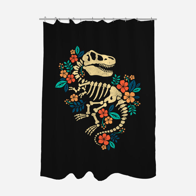 Flowered Dinosaur Fossil-none polyester shower curtain-NemiMakeit