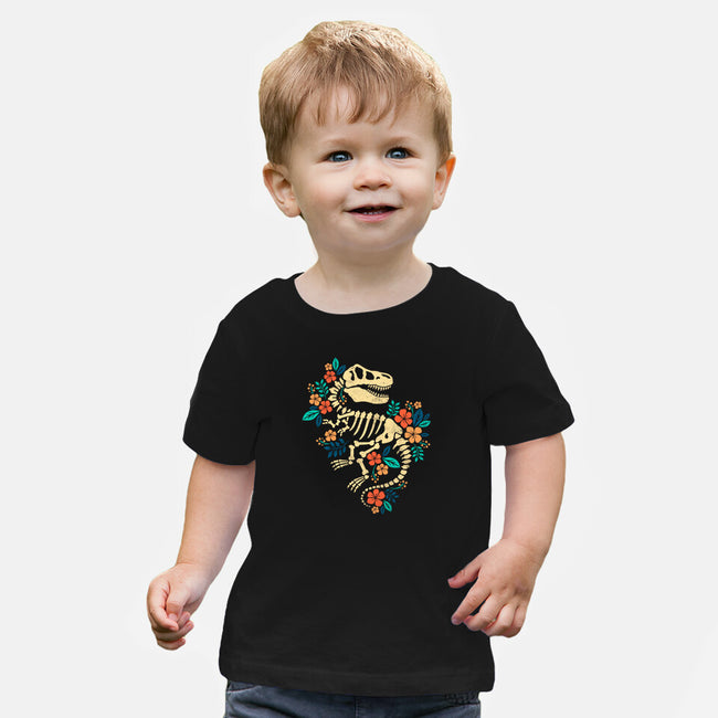 Flowered Dinosaur Fossil-baby basic tee-NemiMakeit
