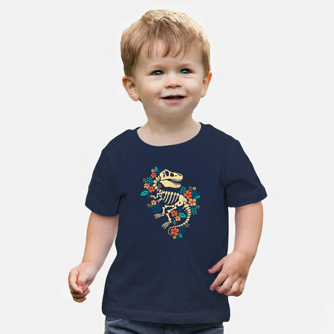 Flowered Dinosaur Fossil-baby basic tee-NemiMakeit