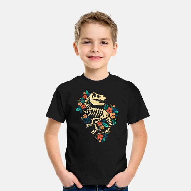 Flowered Dinosaur Fossil-youth basic tee-NemiMakeit