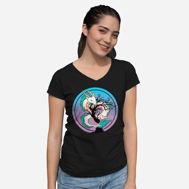 Sakura Dragon-womens v-neck tee-leepianti