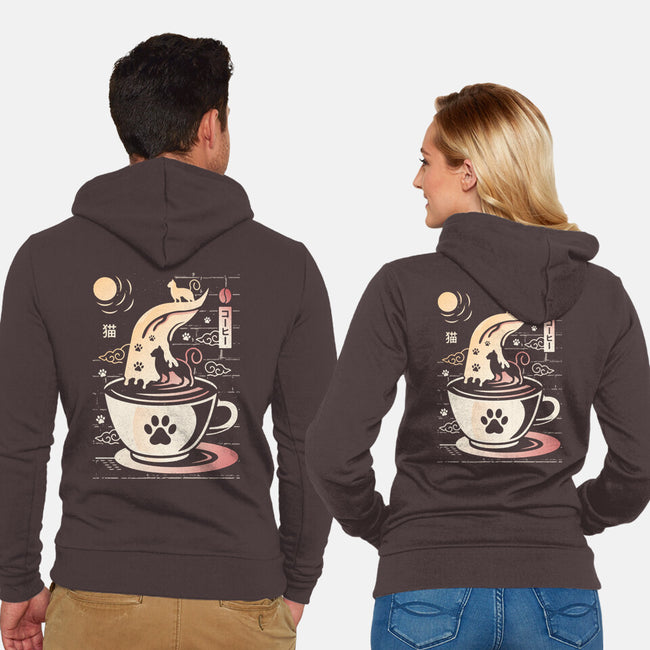 Coffee Night Japanese Cats-unisex zip-up sweatshirt-Logozaste