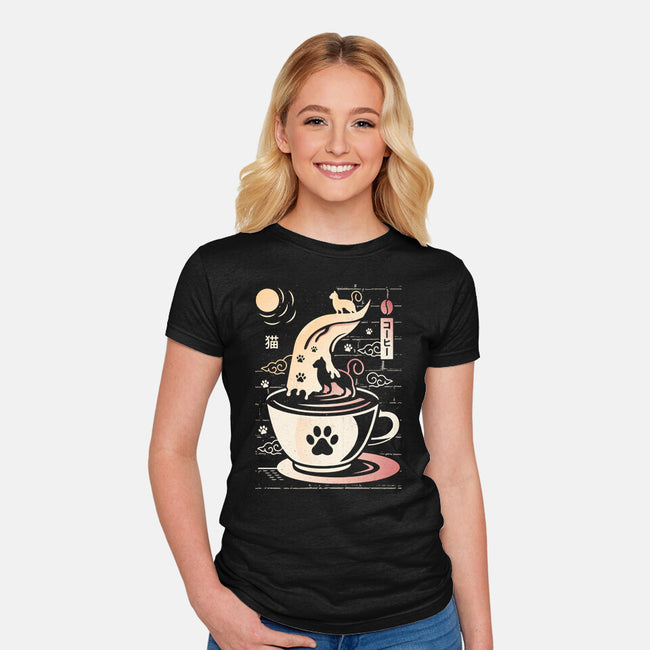 Coffee Night Japanese Cats-womens fitted tee-Logozaste