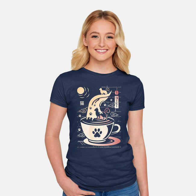 Coffee Night Japanese Cats-womens fitted tee-Logozaste