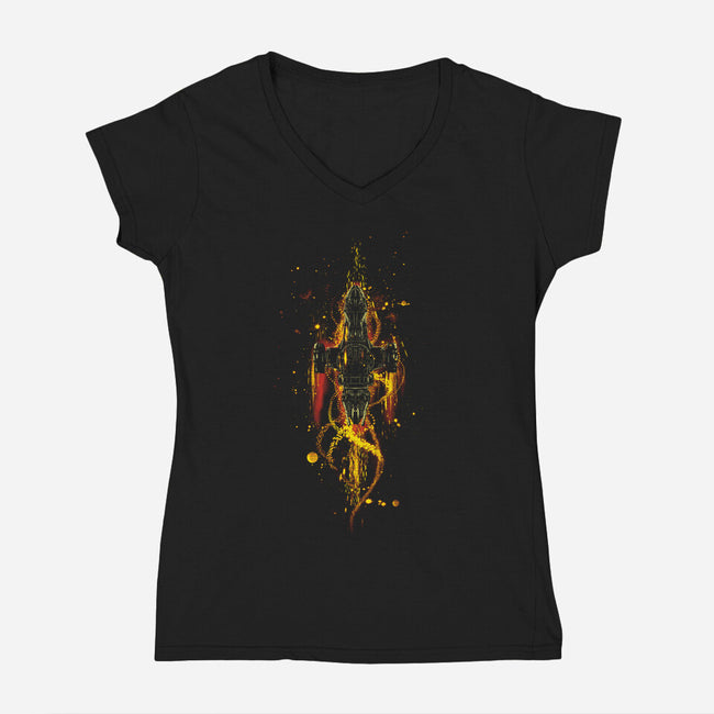 The Shiniest Space Ship V2-womens v-neck tee-kharmazero