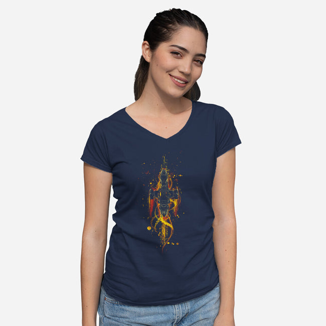 The Shiniest Space Ship V2-womens v-neck tee-kharmazero