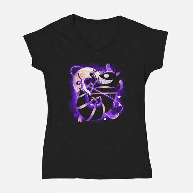 Grinning Cat-womens v-neck tee-Vallina84