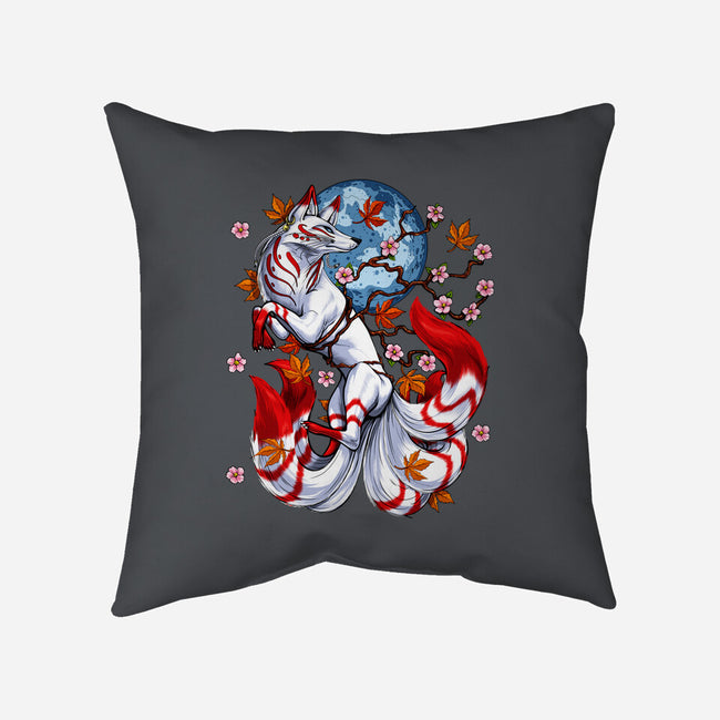 Kitsune Japanese Fox-none removable cover throw pillow-Anes Josh