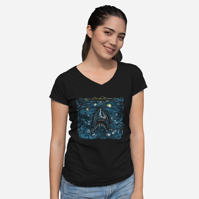 Starry Shark-womens v-neck tee-zascanauta