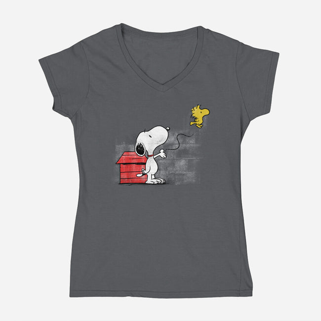 Dog With Bird-womens v-neck tee-zascanauta