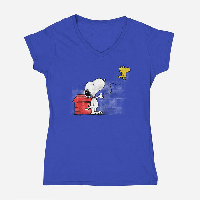 Dog With Bird-womens v-neck tee-zascanauta