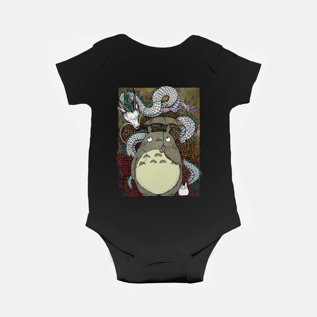 Dragon And God Of Forest-baby basic onesie-Bellades
