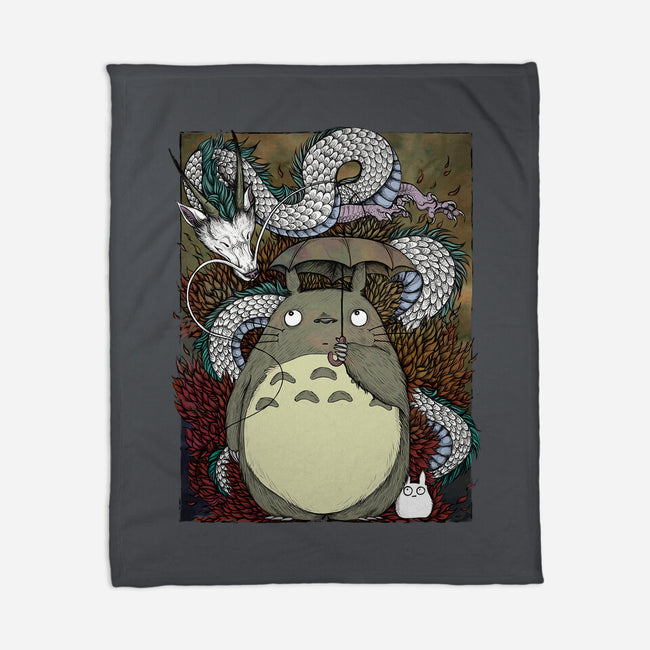 Dragon And God Of Forest-none fleece blanket-Bellades