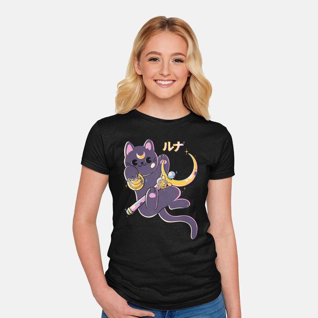 The Moon Cat-womens fitted tee-Douglasstencil