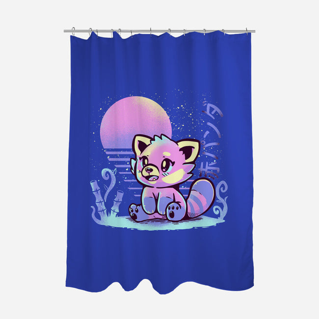 Retrowave Red Panda-none polyester shower curtain-TechraNova