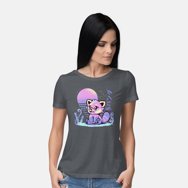 Retrowave Red Panda-womens basic tee-TechraNova