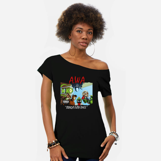 Aliens With Attitude-womens off shoulder tee-goodidearyan