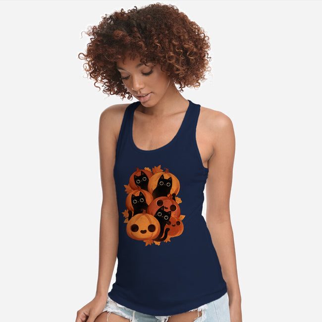 Pumpkins And Black Cats-womens racerback tank-ricolaa