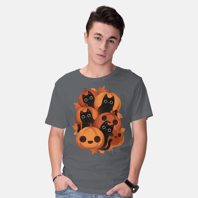 Pumpkins And Black Cats-mens basic tee-ricolaa