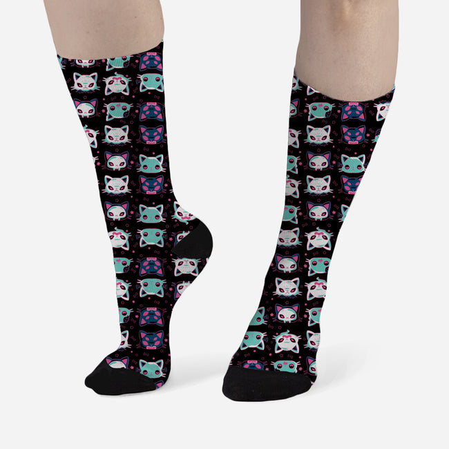 Halloween Cat Heads-unisex all over print crew socks-xMorfina