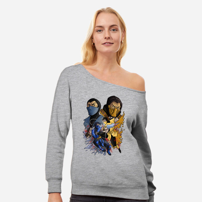 Fatality-womens off shoulder sweatshirt-Conjura Geek