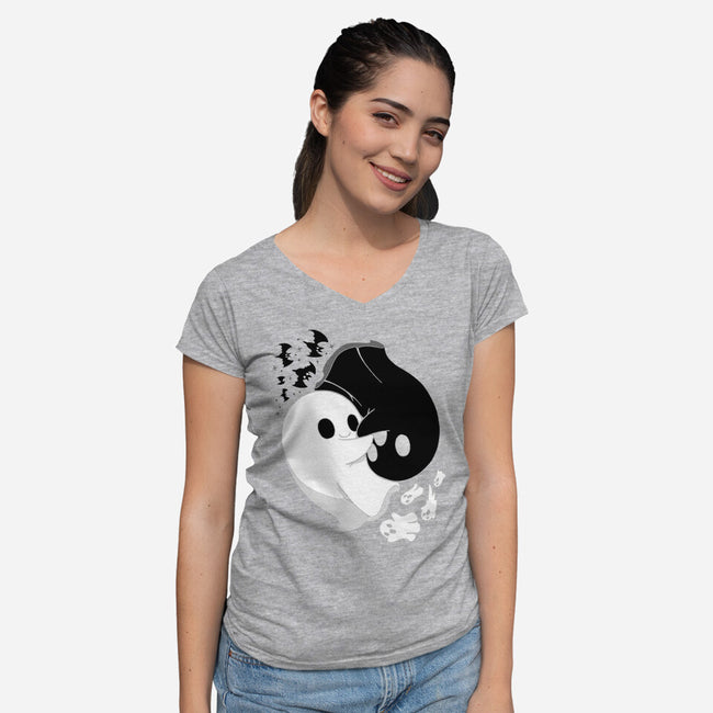 Ying Yang Ghosts-womens v-neck tee-Vallina84