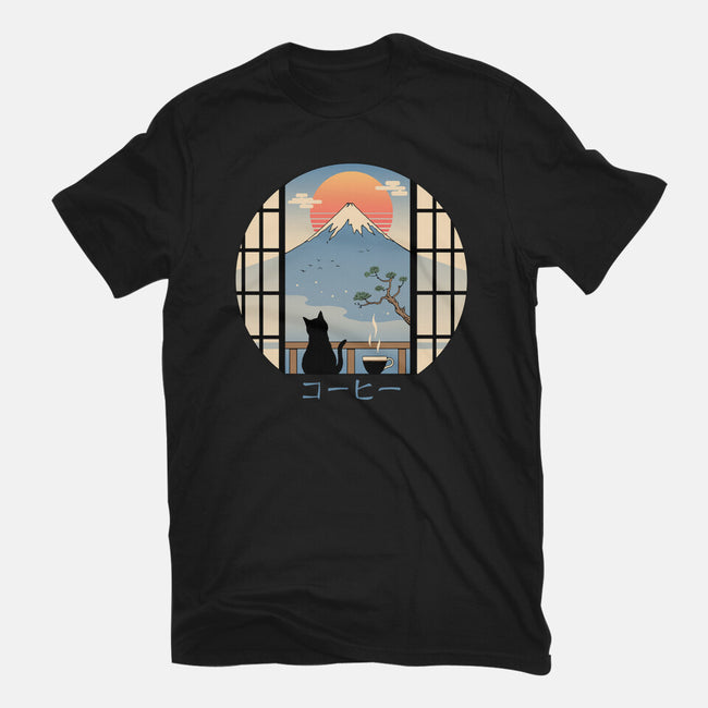 Coffee Cat In Mt. Fuji-womens fitted tee-vp021