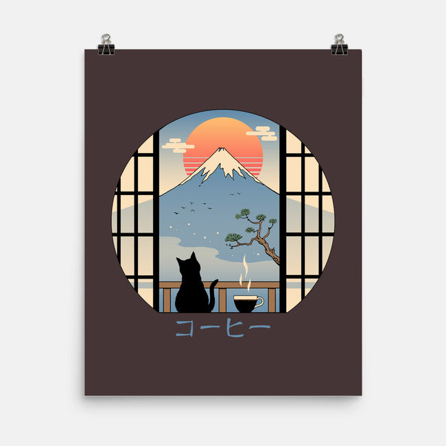 Coffee Cat In Mt. Fuji-none matte poster-vp021