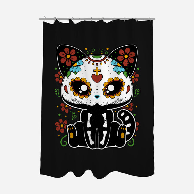 Dia De Los Gatos Muertos-none polyester shower curtain-retrodivision