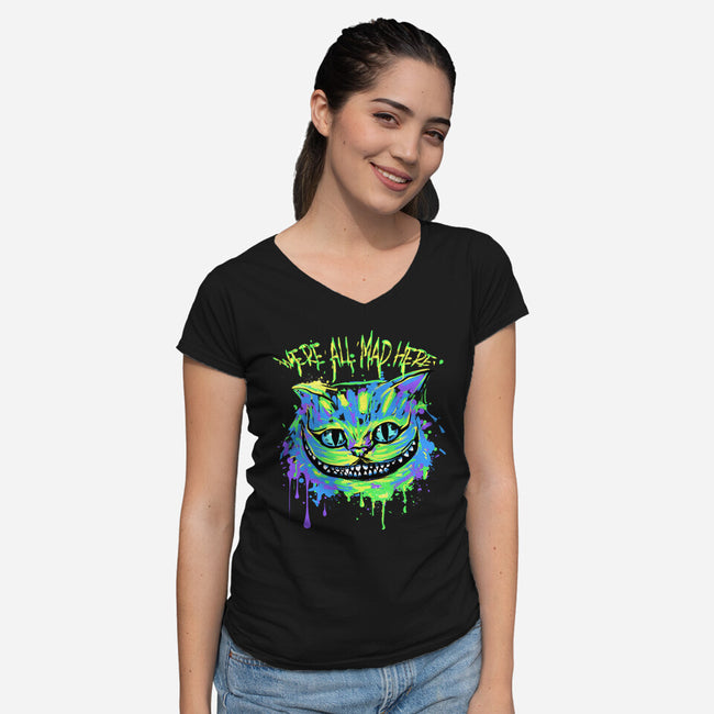 Colorful Mad Cat-womens v-neck tee-IKILO