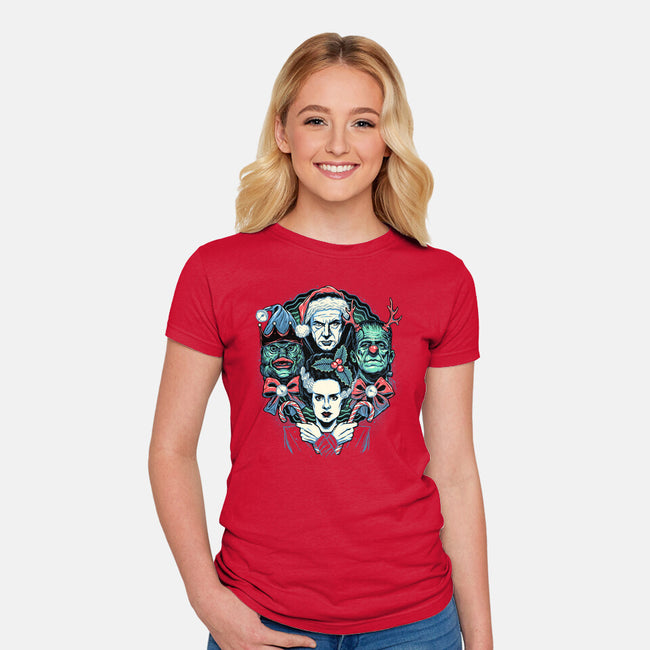 Christmas Monsters-womens fitted tee-momma_gorilla