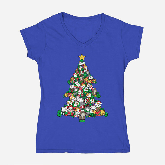 Cat Doodle Christmas Tree-womens v-neck tee-bloomgrace28