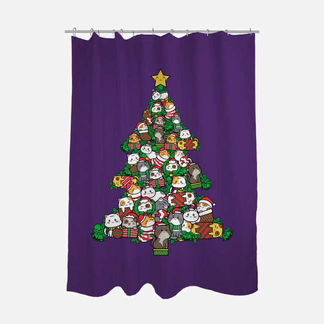 Cat Doodle Christmas Tree-none polyester shower curtain-bloomgrace28