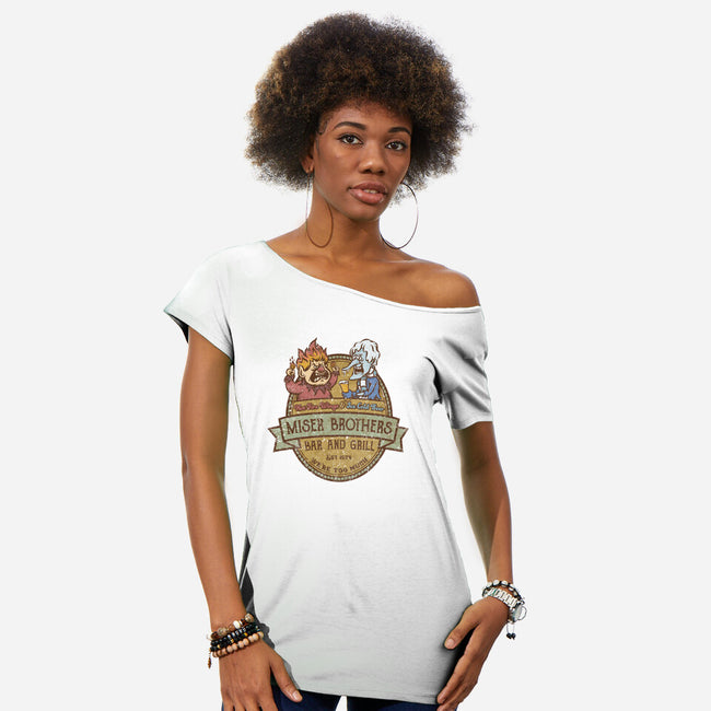 Miser Brothers Bar And Grill-womens off shoulder tee-kg07