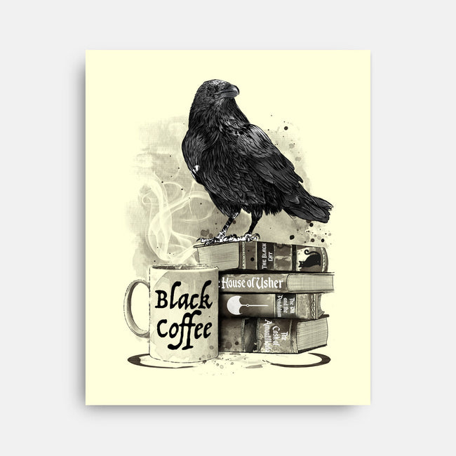 Coffee, Raven And Poe-none stretched canvas-DrMonekers