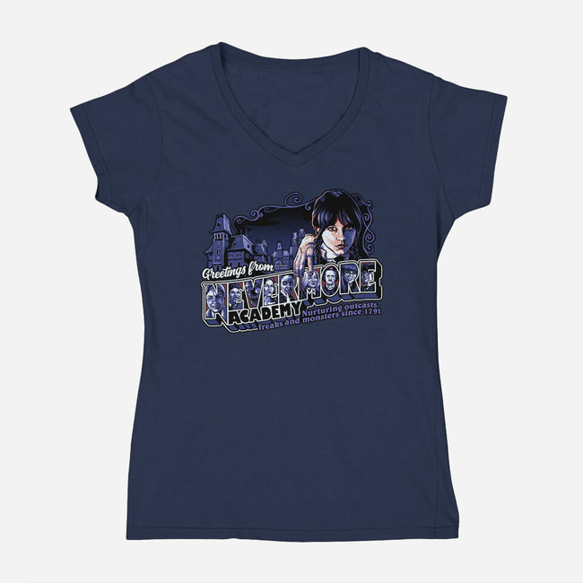 Greetings From Nevermore-womens v-neck tee-goodidearyan