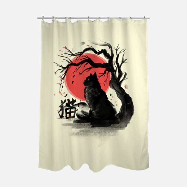 Black Cat Kanji-none polyester shower curtain-fanfabio