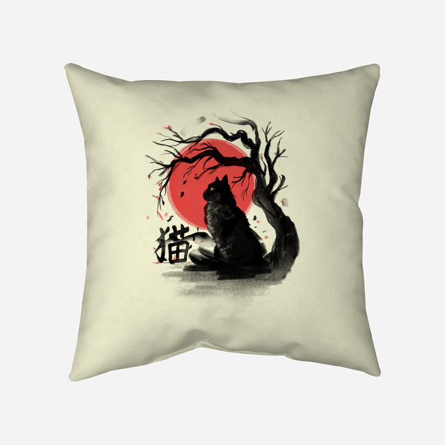 Black Cat Kanji-none removable cover w insert throw pillow-fanfabio